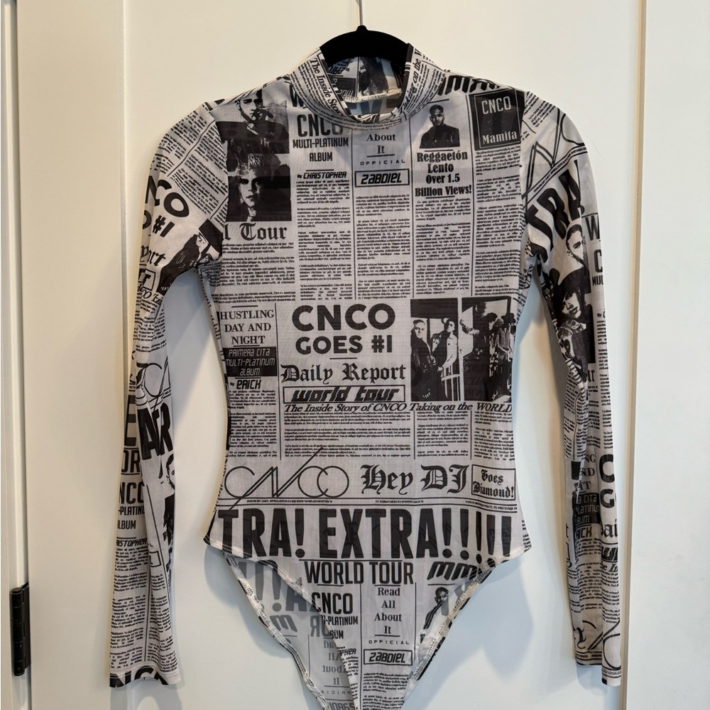 Black and White Newspaper Print Bodysuit